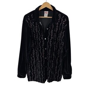 The Disney Store‎ Black Velvet Embroidered Button Down Blouse Large Mickey Mouse